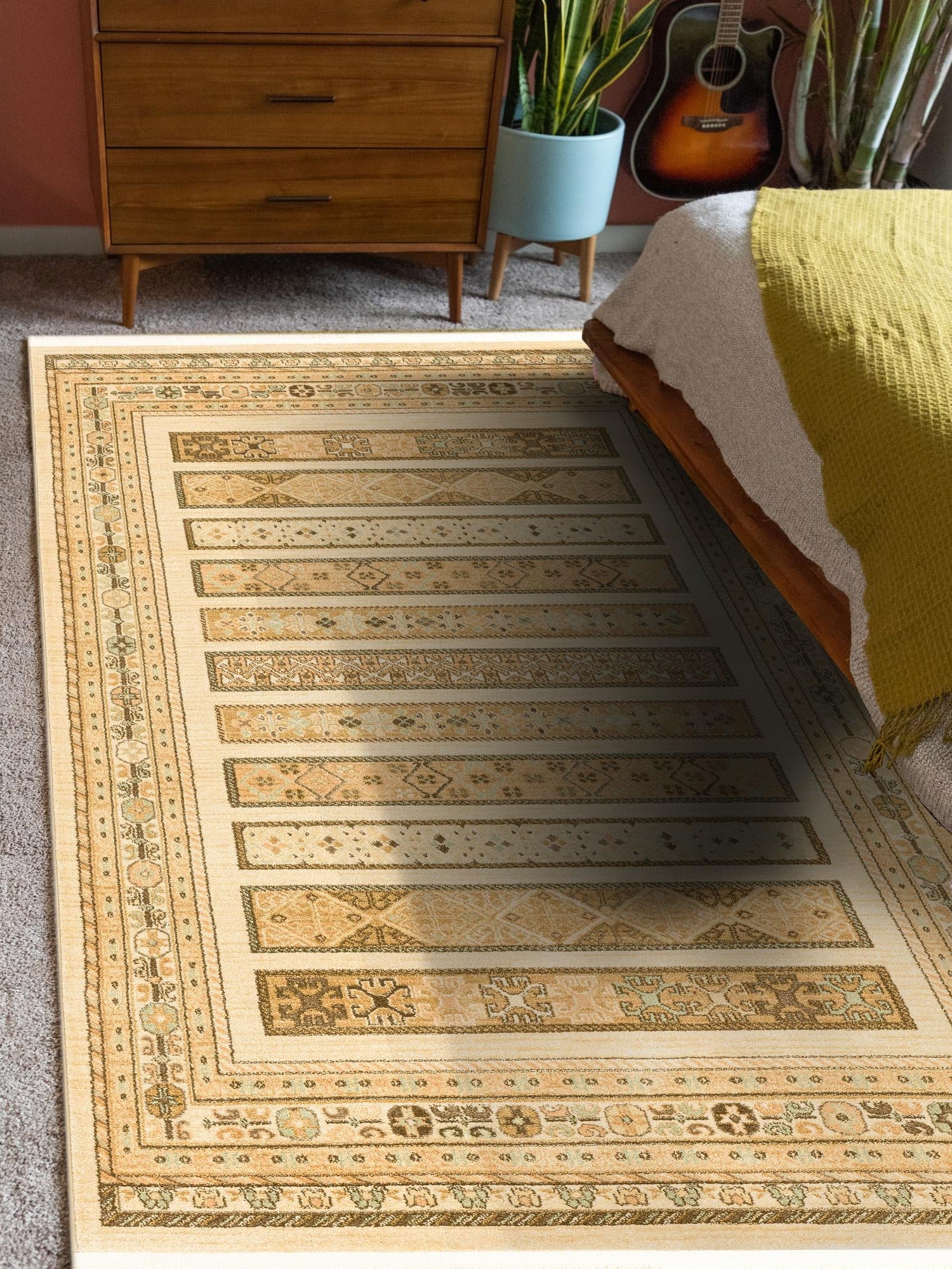 Ivory 7' 1 x 10' Fars Rectangle Area Rug 100% Polypropylene Unique Traditional Carpet for Classical Living, Dining Room & Office Spaces for Sale at Rug Engine