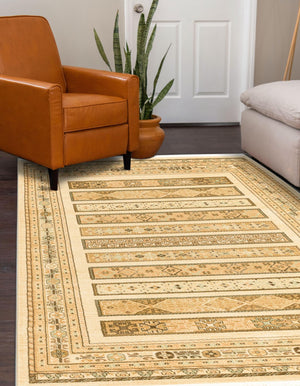 Ivory 7' 1 x 10' Fars Rectangle Area Rug 100% Polypropylene Unique Traditional Carpet for Classical Living, Dining Room & Office Spaces for Sale at Rug Engine