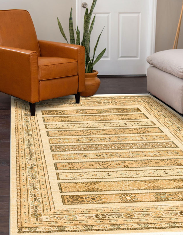 Ivory 7' 1 x 10' Fars Rectangle Area Rug 100% Polypropylene Unique Traditional Carpet for Classical Living, Dining Room & Office Spaces for Sale at Rug Engine