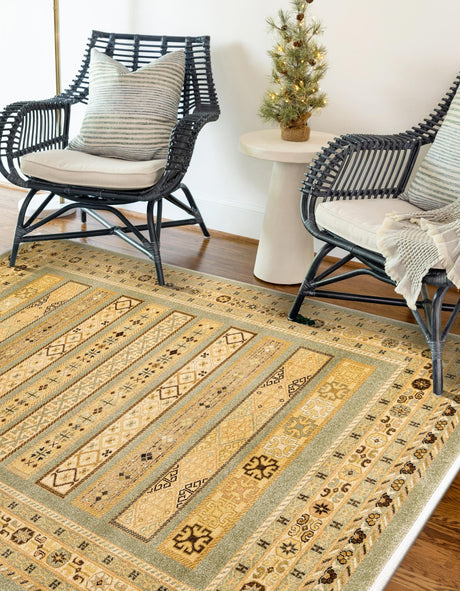 Light Green 9' x 12' 2 Fars Rectangle Area Rug 100% Polypropylene Unique Traditional Carpet for Classical Living, Dining Room & Office Spaces for Sale at Rug Engine