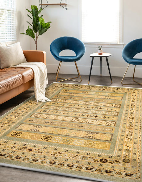 Light Green 9' x 12' 2 Fars Rectangle Area Rug 100% Polypropylene Unique Traditional Carpet for Classical Living, Dining Room & Office Spaces for Sale at Rug Engine