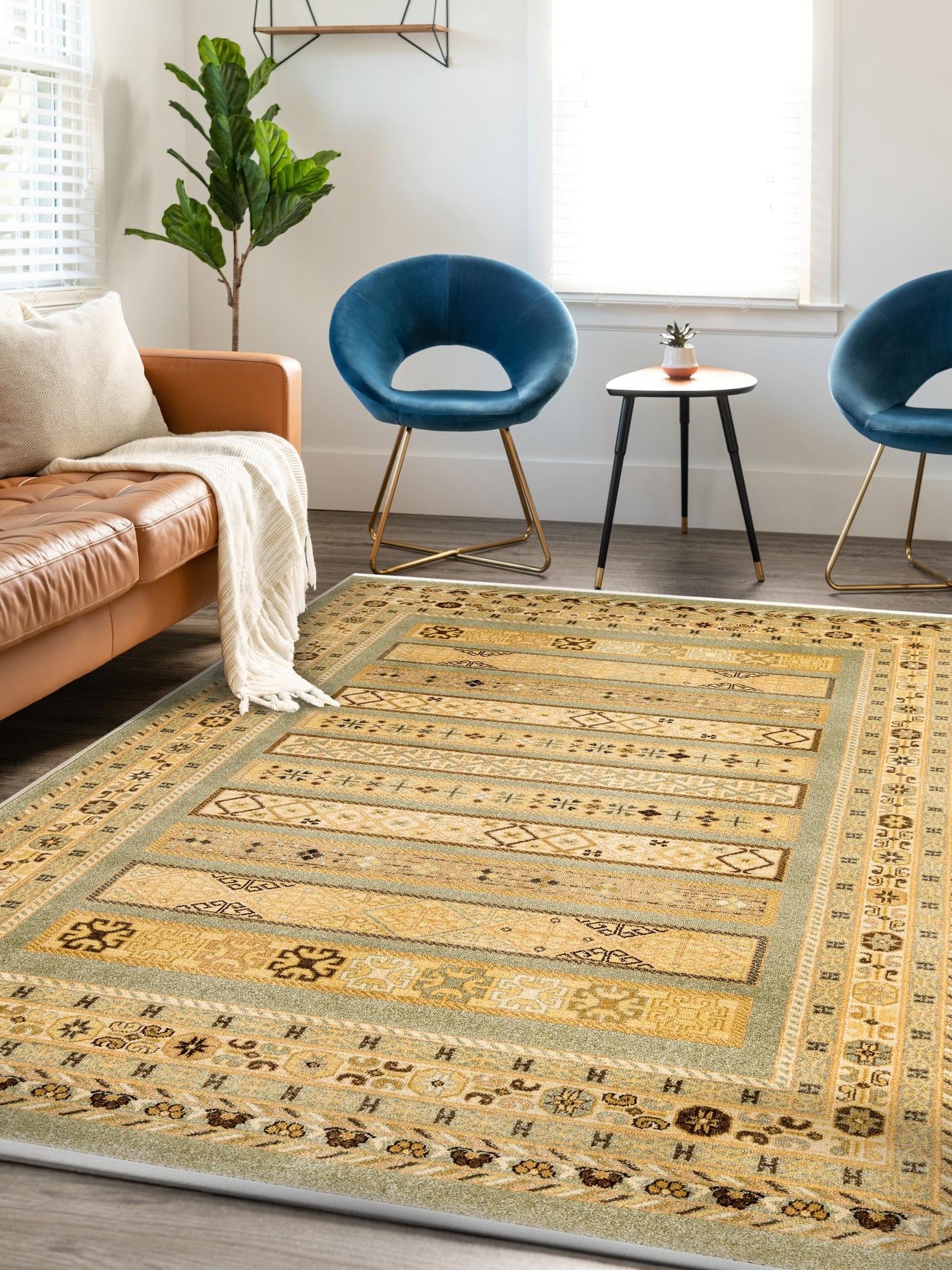 Light Green 10' 6 x 16' 5 Fars Rectangle Area Rug 100% Polypropylene Unique Traditional Carpet for Classical Living, Dining Room & Office Spaces for Sale at Rug Engine