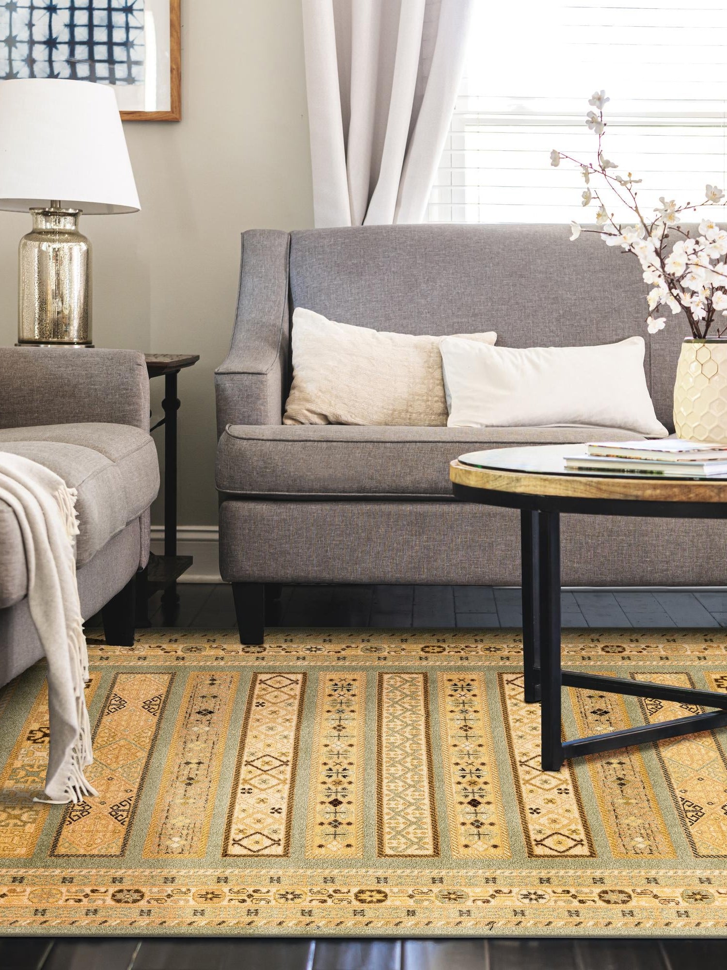 Light Green 10' 6 x 16' 5 Fars Rectangle Area Rug 100% Polypropylene Unique Traditional Carpet for Classical Living, Dining Room & Office Spaces for Sale at Rug Engine