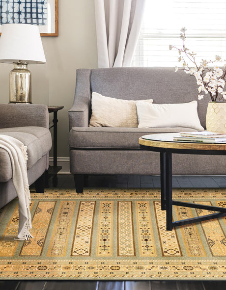 Light Green 10' 6 x 16' 5 Fars Rectangle Area Rug 100% Polypropylene Unique Traditional Carpet for Classical Living, Dining Room & Office Spaces for Sale at Rug Engine