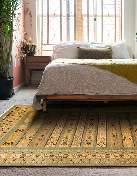 Light Green 9' x 12' 2 Fars Rectangle Area Rug 100% Polypropylene Unique Traditional Carpet for Classical Living, Dining Room & Office Spaces for Sale at Rug Engine