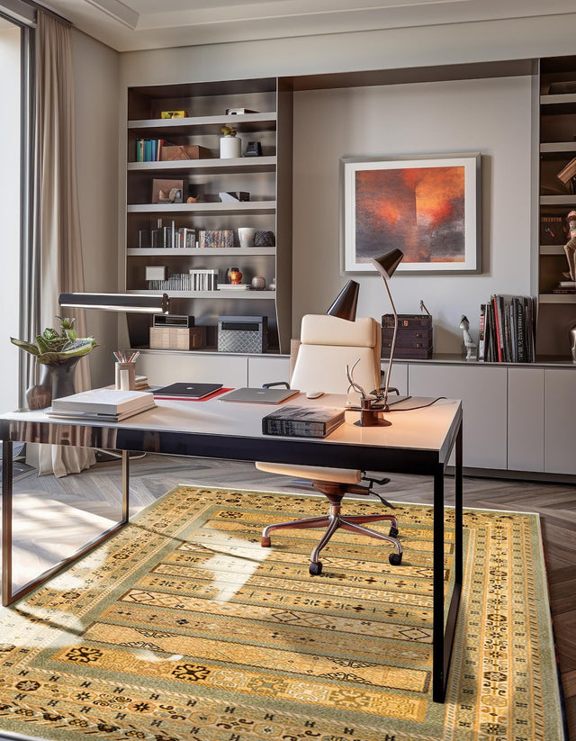 Light Green 9' x 12' 2 Fars Rectangle Area Rug 100% Polypropylene Unique Traditional Carpet for Classical Living, Dining Room & Office Spaces for Sale at Rug Engine