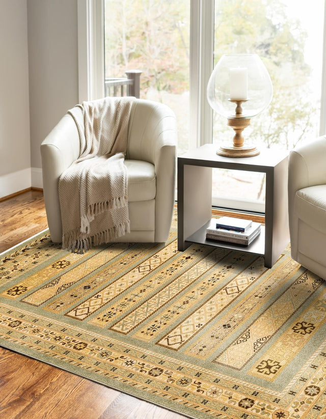 Light Green 9' x 12' 2 Fars Rectangle Area Rug 100% Polypropylene Unique Traditional Carpet for Classical Living, Dining Room & Office Spaces for Sale at Rug Engine