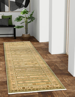 Light Green 2' 7 x 10' Fars Runner Area Rug 100% Polypropylene Unique Traditional Carpet for Classical Living, Dining Room & Office Spaces for Sale at Rug Engine