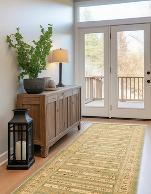 Light Green 2' 7 x 10' Fars Runner Area Rug 100% Polypropylene Unique Traditional Carpet for Classical Living, Dining Room & Office Spaces for Sale at Rug Engine