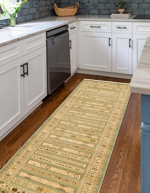 Light Green 2' 7 x 10' Fars Runner Area Rug 100% Polypropylene Unique Traditional Carpet for Classical Living, Dining Room & Office Spaces for Sale at Rug Engine