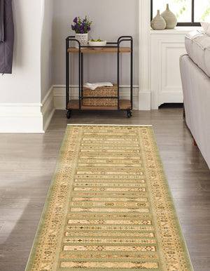 Light Green 2' 7 x 10' Fars Runner Area Rug 100% Polypropylene Unique Traditional Carpet for Classical Living, Dining Room & Office Spaces for Sale at Rug Engine