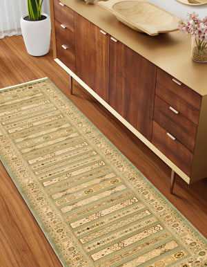 Light Green 2' 7 x 10' Fars Runner Area Rug 100% Polypropylene Unique Traditional Carpet for Classical Living, Dining Room & Office Spaces for Sale at Rug Engine