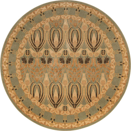 Light Green 8' x 8' Edinburgh Round Area Rug 100% Polypropylene Easy Clean With Cotton Backing Traditional Classic Design Carpet for Living, Dining Room, Office for Sale at Rug Engine