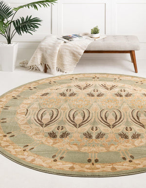 Light Green 8' x 8' Edinburgh Round Area Rug 100% Polypropylene Easy Clean With Cotton Backing Traditional Classic Design Carpet for Living, Dining Room, Office for Sale at Rug Engine