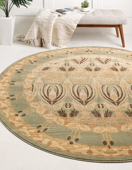 Light Green 8' x 8' Edinburgh Round Area Rug 100% Polypropylene Easy Clean With Cotton Backing Traditional Classic Design Carpet for Living, Dining Room, Office for Sale at Rug Engine