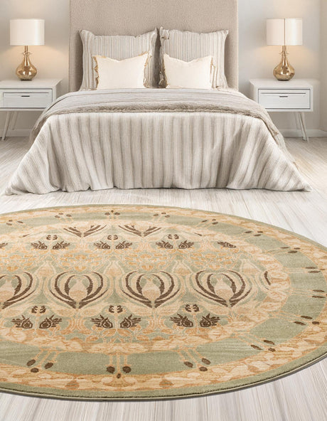 Light Green 6' 1 x 6' 1 Edinburgh Round Area Rug 100% Polypropylene Easy Clean With Cotton Backing Traditional Classic Design Carpet for Living, Dining Room, Office for Sale at Rug Engine