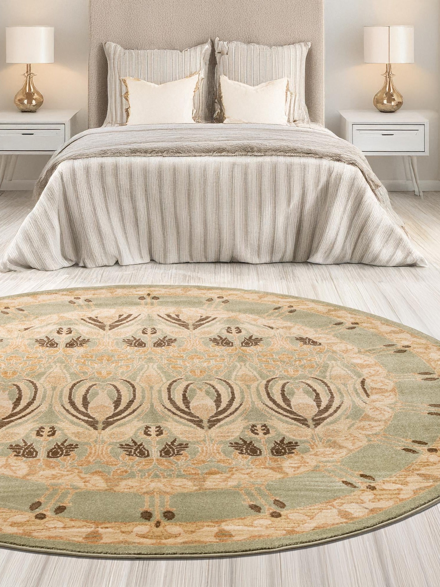 Light Green 8' x 8' Edinburgh Round Area Rug 100% Polypropylene Easy Clean With Cotton Backing Traditional Classic Design Carpet for Living, Dining Room, Office for Sale at Rug Engine