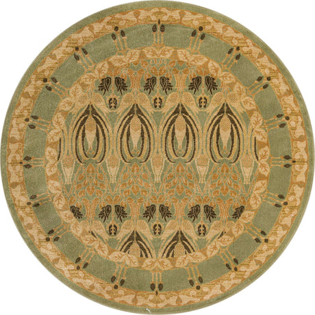 Light Green 6' 1 x 6' 1 Edinburgh Round Area Rug 100% Polypropylene Easy Clean With Cotton Backing Traditional Classic Design Carpet for Living, Dining Room, Office for Sale at Rug Engine