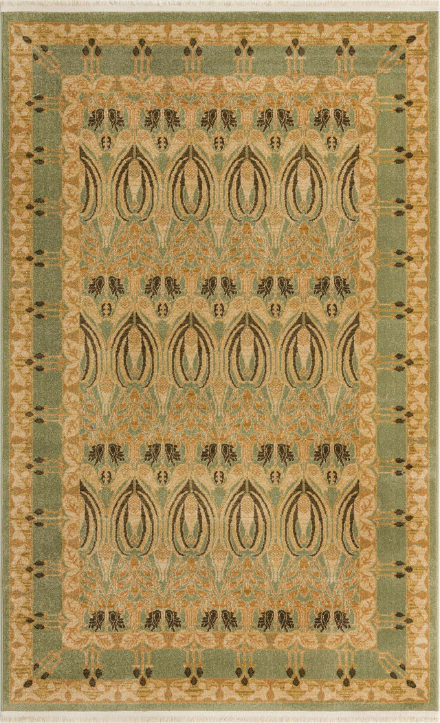 Light Green 5' 1 x 8' Edinburgh Rectangle Area Rug 100% Polypropylene Easy Clean With Cotton Backing Traditional Classic Design Carpet for Living, Dining Room, Office for Sale at Rug Engine
