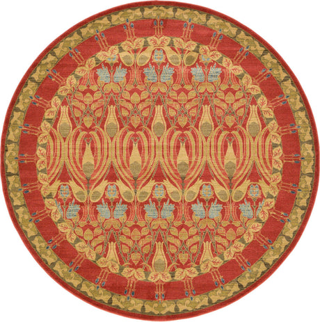 Red 8' x 8' Edinburgh Round Area Rug 100% Polypropylene Easy Clean With Cotton Backing Traditional Classic Design Carpet for Living, Dining Room, Office for Sale at Rug Engine