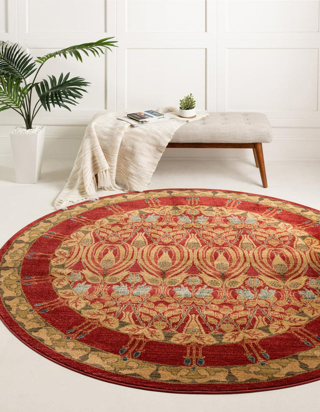 Red 8' x 8' Edinburgh Round Area Rug 100% Polypropylene Easy Clean With Cotton Backing Traditional Classic Design Carpet for Living, Dining Room, Office for Sale at Rug Engine