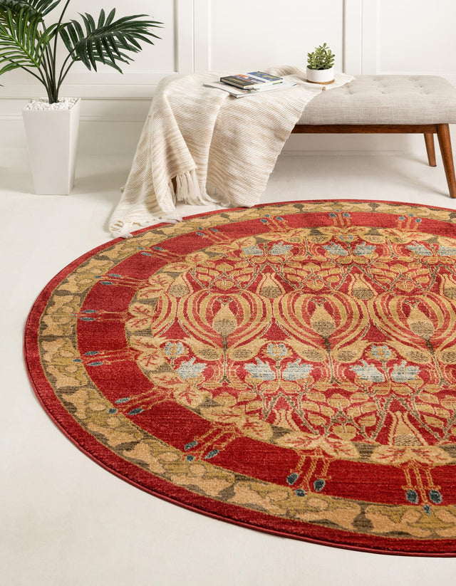 Red 8' x 8' Edinburgh Round Area Rug 100% Polypropylene Easy Clean With Cotton Backing Traditional Classic Design Carpet for Living, Dining Room, Office for Sale at Rug Engine