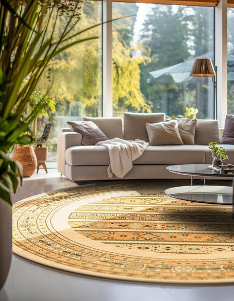 Ivory 8' x 8' Fars Round Area Rug 100% Polypropylene Unique Traditional Carpet for Classical Living, Dining Room & Office Spaces for Sale at Rug Engine