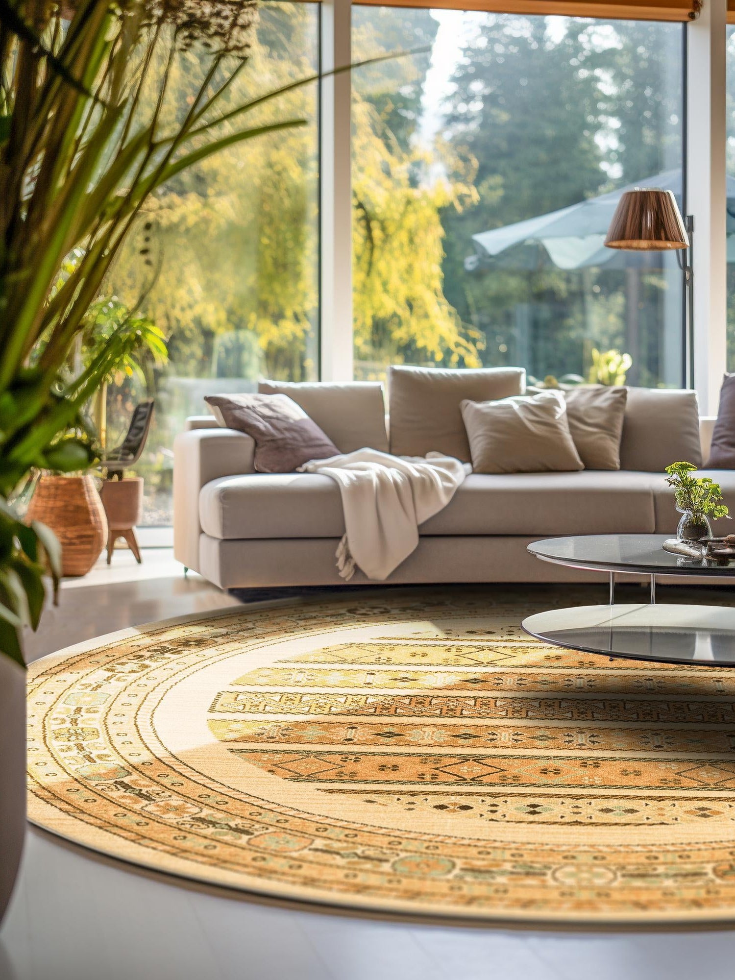 Ivory 6' 1 x 6' 1 Fars Round Area Rug 100% Polypropylene Unique Traditional Carpet for Classical Living, Dining Room & Office Spaces for Sale at Rug Engine