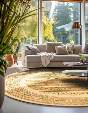 Ivory 6' 1 x 6' 1 Fars Round Area Rug 100% Polypropylene Unique Traditional Carpet for Classical Living, Dining Room & Office Spaces for Sale at Rug Engine