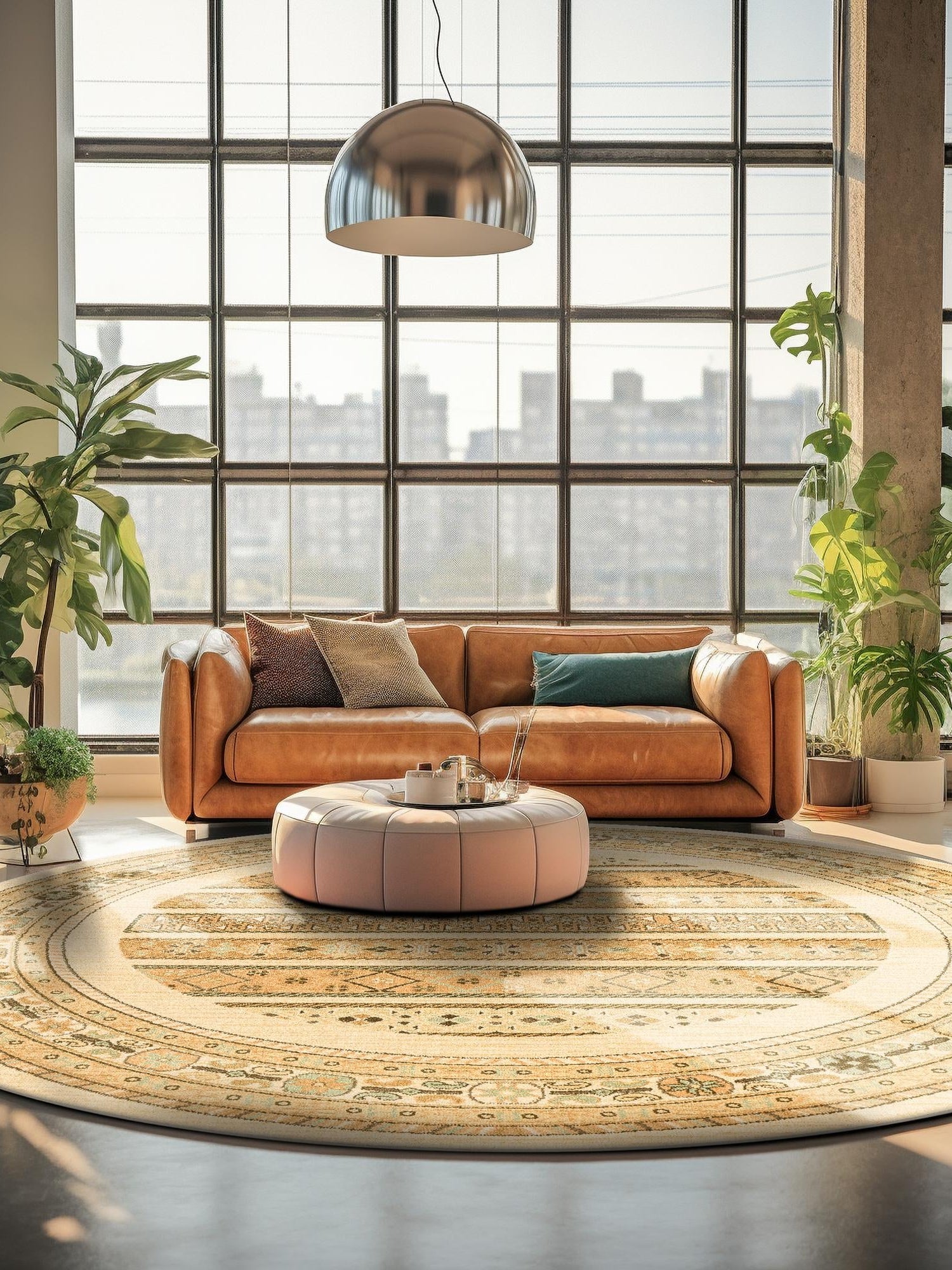 Ivory 6' 1 x 6' 1 Fars Round Area Rug 100% Polypropylene Unique Traditional Carpet for Classical Living, Dining Room & Office Spaces for Sale at Rug Engine