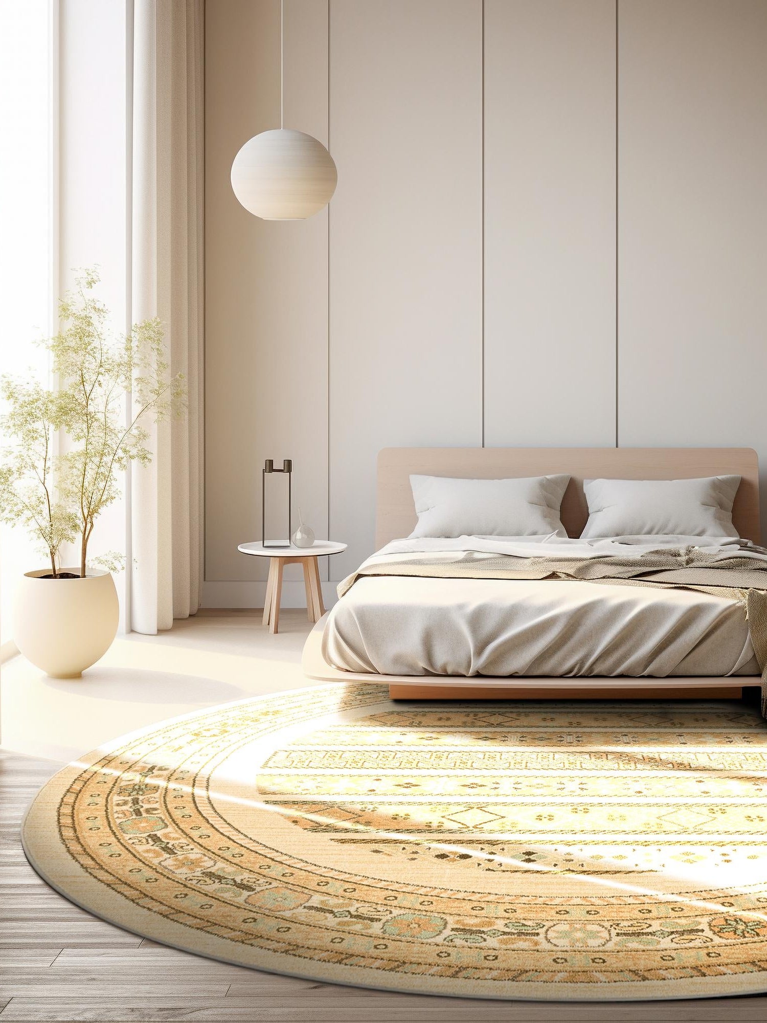 Ivory 6' 1 x 6' 1 Fars Round Area Rug 100% Polypropylene Unique Traditional Carpet for Classical Living, Dining Room & Office Spaces for Sale at Rug Engine