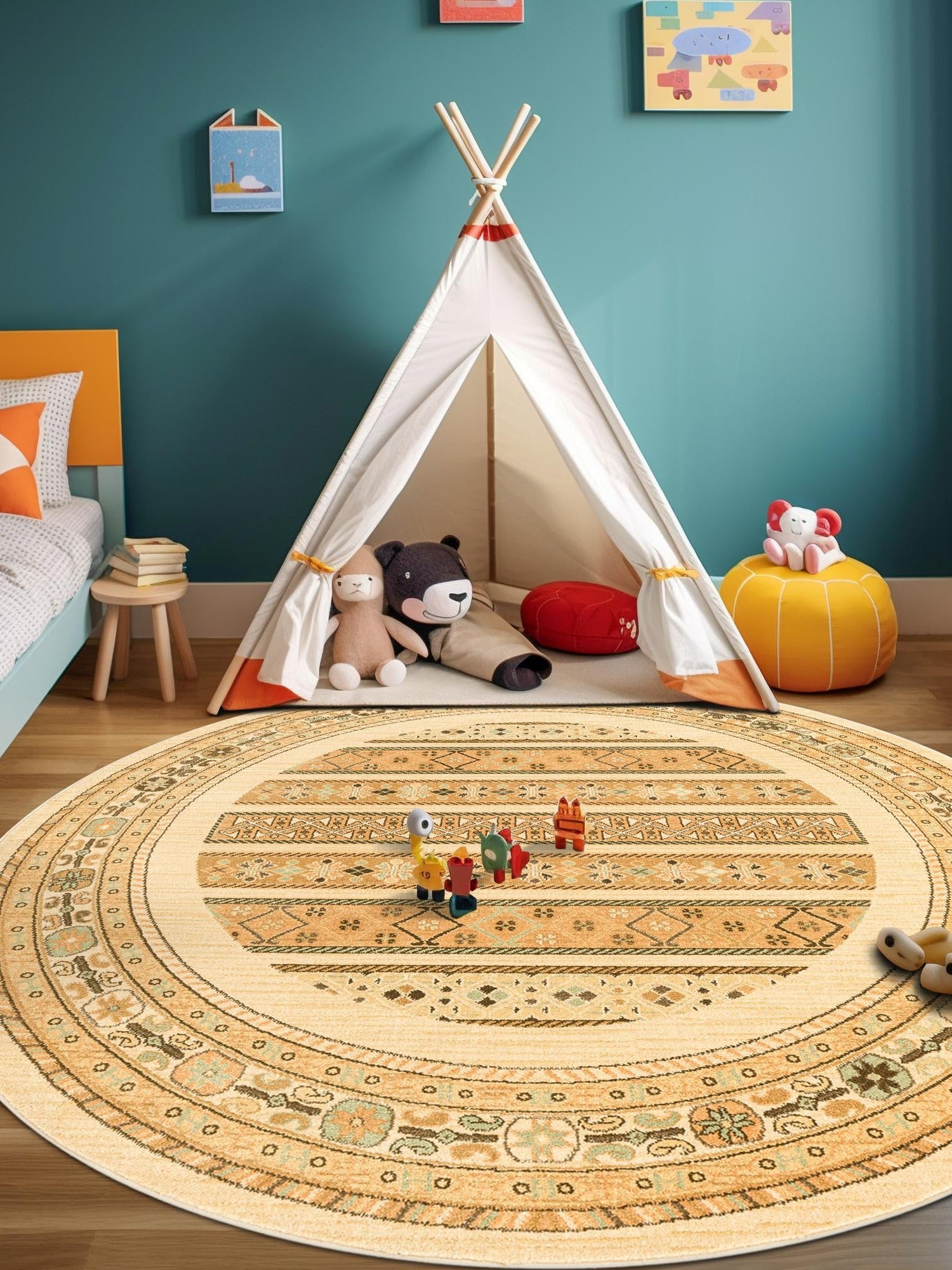 Ivory 6' 1 x 6' 1 Fars Round Area Rug 100% Polypropylene Unique Traditional Carpet for Classical Living, Dining Room & Office Spaces for Sale at Rug Engine