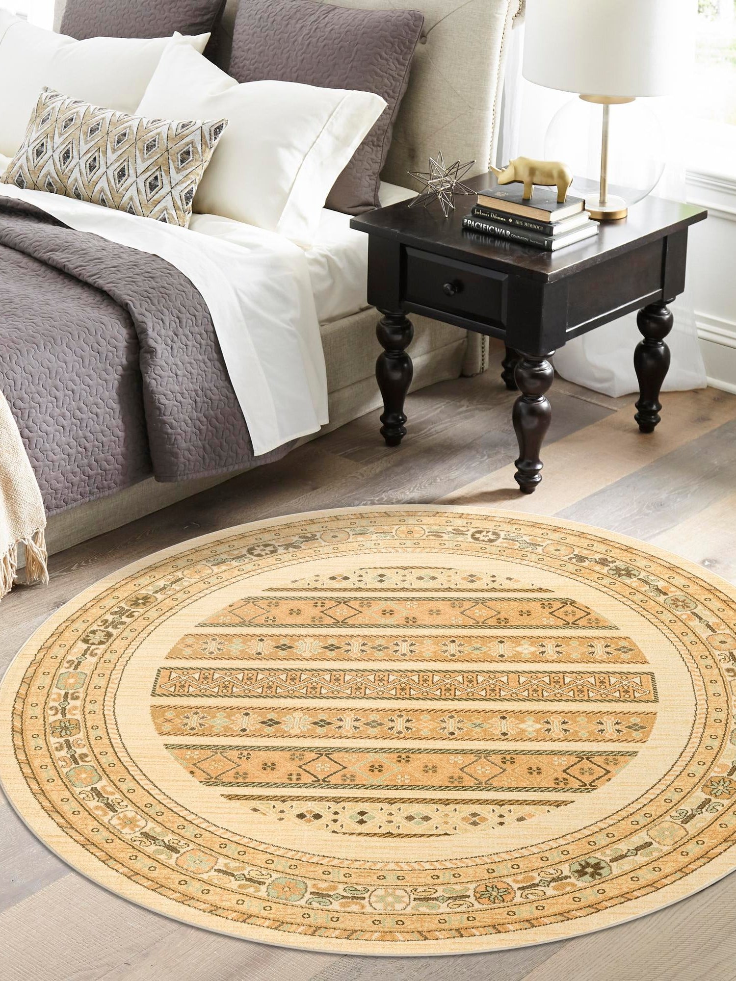 Ivory 6' 1 x 6' 1 Fars Round Area Rug 100% Polypropylene Unique Traditional Carpet for Classical Living, Dining Room & Office Spaces for Sale at Rug Engine