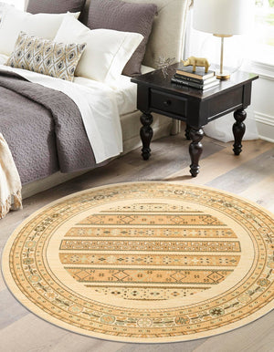 Ivory 6' 1 x 6' 1 Fars Round Area Rug 100% Polypropylene Unique Traditional Carpet for Classical Living, Dining Room & Office Spaces for Sale at Rug Engine