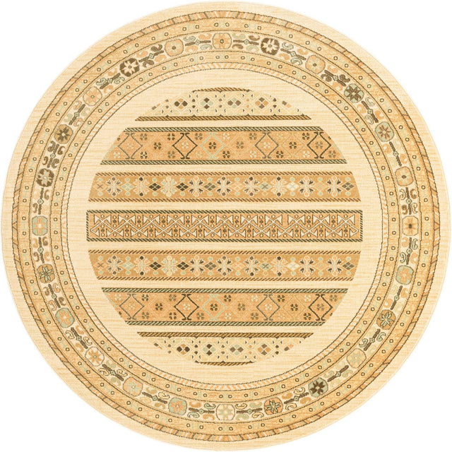 Ivory 6' 1 x 6' 1 Fars Round Area Rug 100% Polypropylene Unique Traditional Carpet for Classical Living, Dining Room & Office Spaces for Sale at Rug Engine