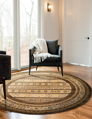 Brown 6' 1 x 6' 1 Fars Round Area Rug 100% Polypropylene Unique Traditional Carpet for Classical Living, Dining Room & Office Spaces for Sale at Rug Engine