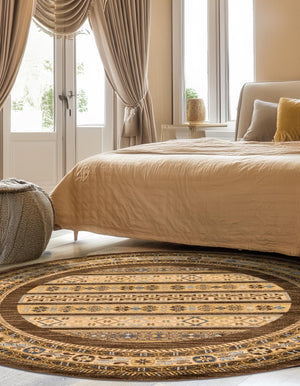 Brown 6' 1 x 6' 1 Fars Round Area Rug 100% Polypropylene Unique Traditional Carpet for Classical Living, Dining Room & Office Spaces for Sale at Rug Engine