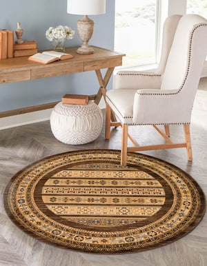Brown 6' 1 x 6' 1 Fars Round Area Rug 100% Polypropylene Unique Traditional Carpet for Classical Living, Dining Room & Office Spaces for Sale at Rug Engine