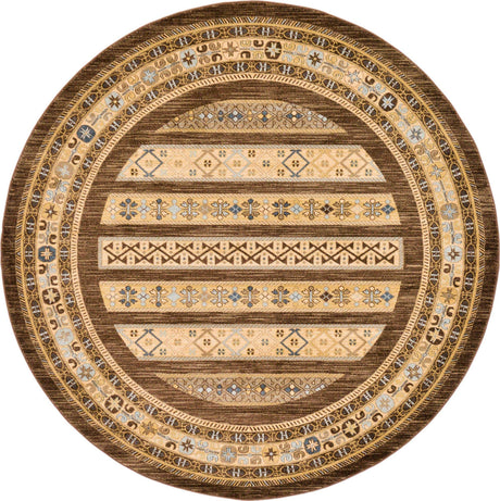 Brown 8' x 8' Fars Round Area Rug 100% Polypropylene Unique Traditional Carpet for Classical Living, Dining Room & Office Spaces for Sale at Rug Engine