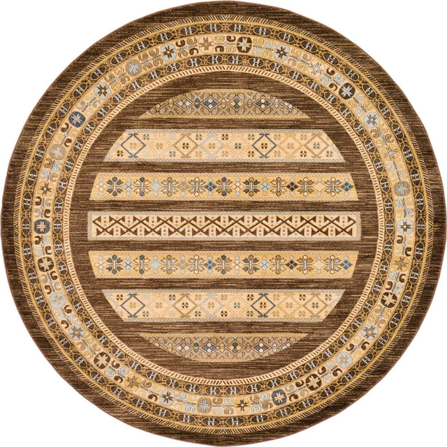 Brown 8' x 8' Fars Round Area Rug 100% Polypropylene Unique Traditional Carpet for Classical Living, Dining Room & Office Spaces for Sale at Rug Engine