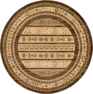 Brown 6' 1 x 6' 1 Fars Round Area Rug 100% Polypropylene Unique Traditional Carpet for Classical Living, Dining Room & Office Spaces for Sale at Rug Engine