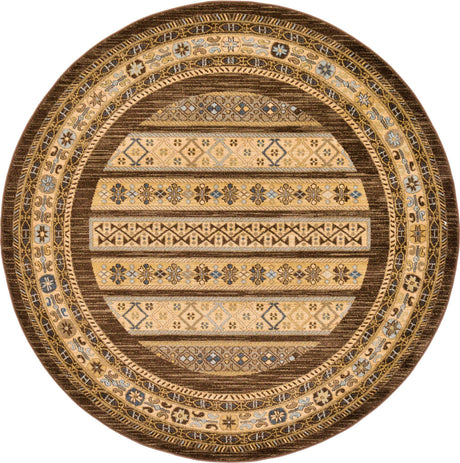 Brown 6' 1 x 6' 1 Fars Round Area Rug 100% Polypropylene Unique Traditional Carpet for Classical Living, Dining Room & Office Spaces for Sale at Rug Engine