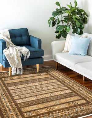 Brown 5' 1 x 8' Fars Rectangle Area Rug 100% Polypropylene Unique Traditional Carpet for Classical Living, Dining Room & Office Spaces for Sale at Rug Engine