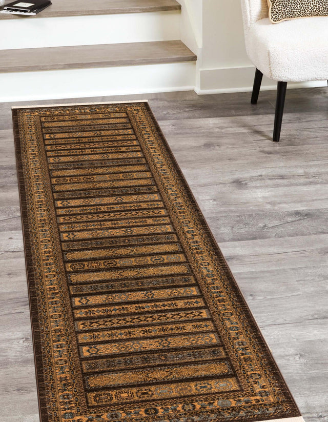 Brown 2' 7 x 10' Fars Runner Area Rug 100% Polypropylene Unique Traditional Carpet for Classical Living, Dining Room & Office Spaces for Sale at Rug Engine
