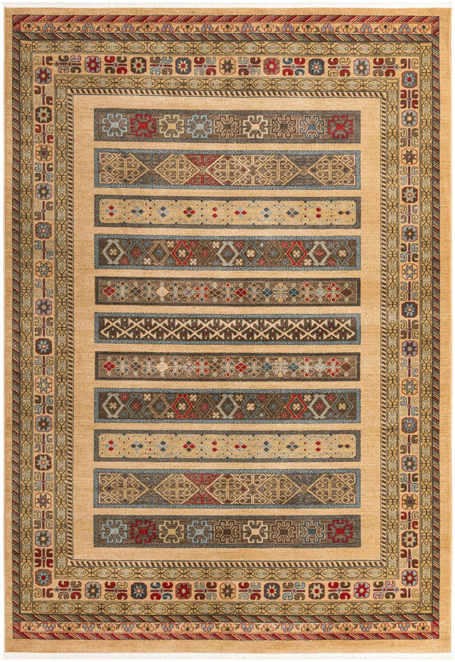 Tan 8' x 11' Fars Rectangle Area Rug 100% Polypropylene Unique Traditional Carpet for Classical Living, Dining Room & Office Spaces for Sale at Rug Engine