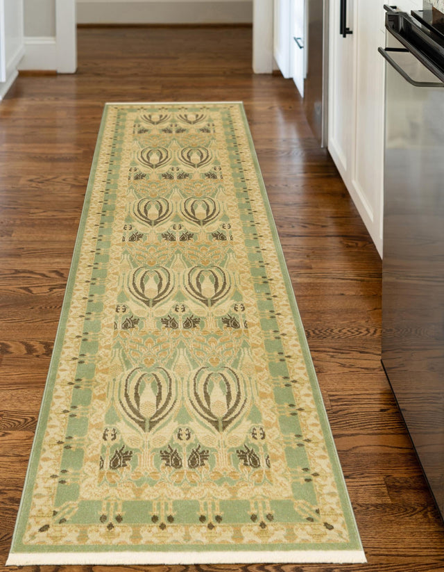 Light Green 2' 7 x 10' Edinburgh Runner Area Rug 100% Polypropylene Easy Clean With Cotton Backing Traditional Classic Design Carpet for Living, Dining Room, Office for Sale at Rug Engine
