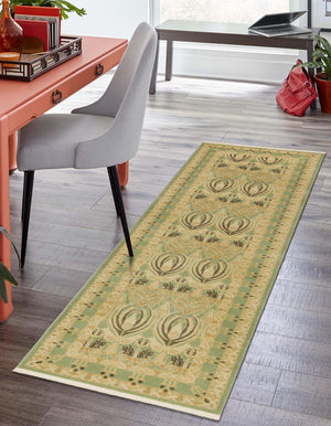 Light Green 2' 7 x 10' Edinburgh Runner Area Rug 100% Polypropylene Easy Clean With Cotton Backing Traditional Classic Design Carpet for Living, Dining Room, Office for Sale at Rug Engine
