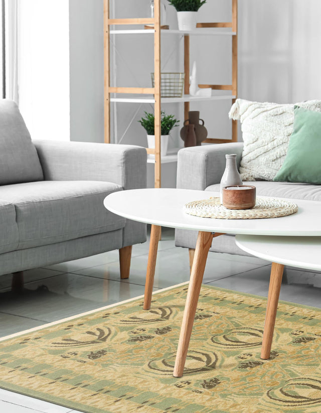 Light Green 2' 7 x 10' Edinburgh Runner Area Rug 100% Polypropylene Easy Clean With Cotton Backing Traditional Classic Design Carpet for Living, Dining Room, Office for Sale at Rug Engine