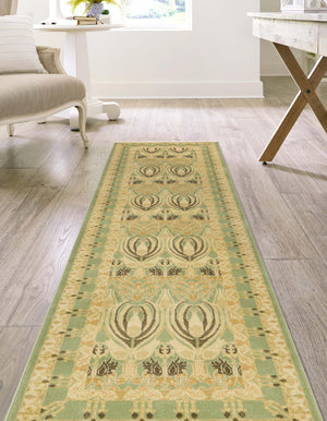 Light Green 2' 7 x 10' Edinburgh Runner Area Rug 100% Polypropylene Easy Clean With Cotton Backing Traditional Classic Design Carpet for Living, Dining Room, Office for Sale at Rug Engine