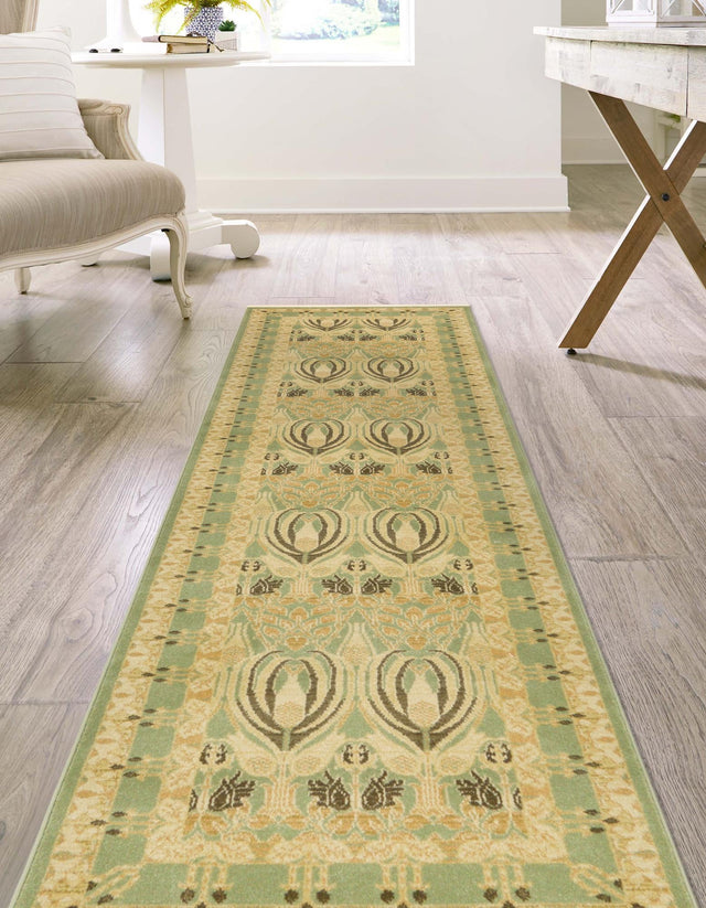 Light Green 2' 7 x 10' Edinburgh Runner Area Rug 100% Polypropylene Easy Clean With Cotton Backing Traditional Classic Design Carpet for Living, Dining Room, Office for Sale at Rug Engine